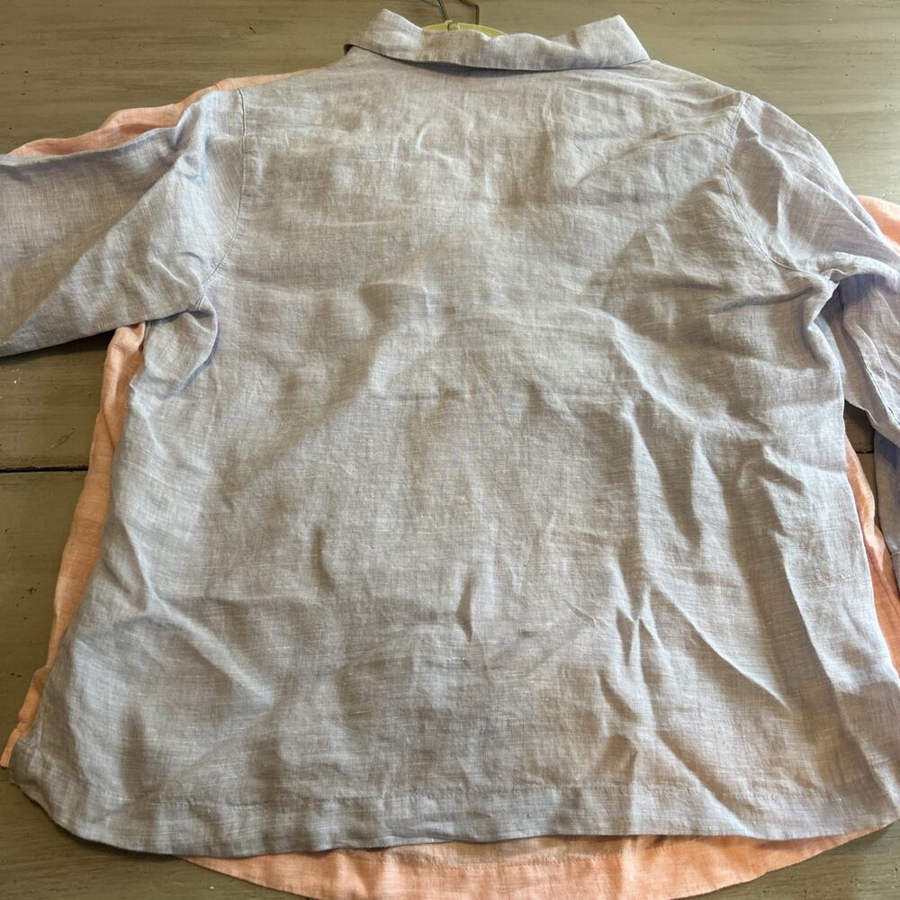 Sigrid Olsen Pink Blue 100% Linen 3/4 Sleeve Shirt Sz L Minimalist Lagenlook - Picture 9 of 9